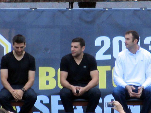 Patrice Bergeron, Milan Lucic and Patrice Bergeron