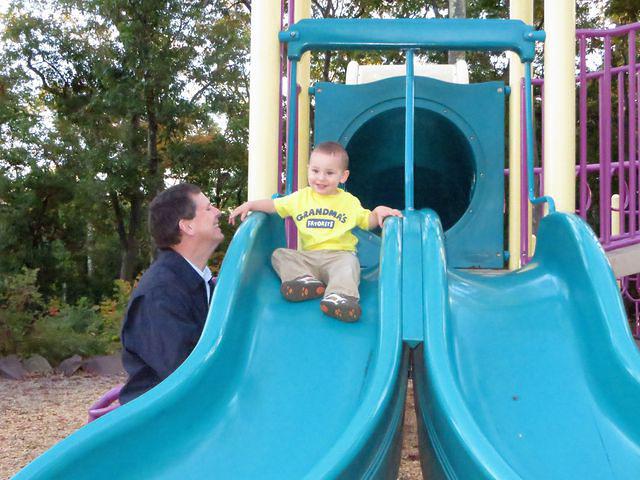 Showing Grandpa his sliding skills