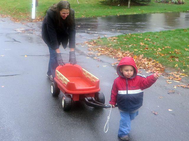 Wagon in the rain