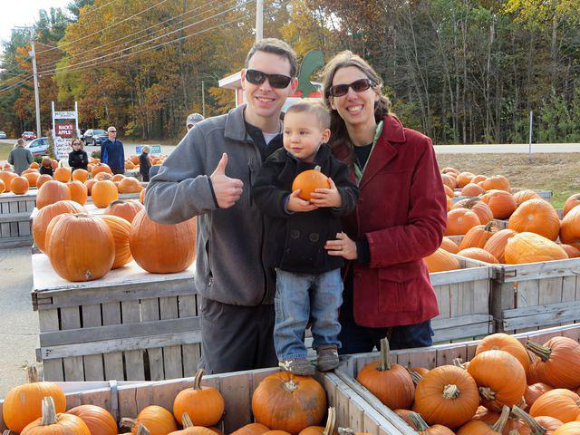 Picking out a Thomas sized pumpkin