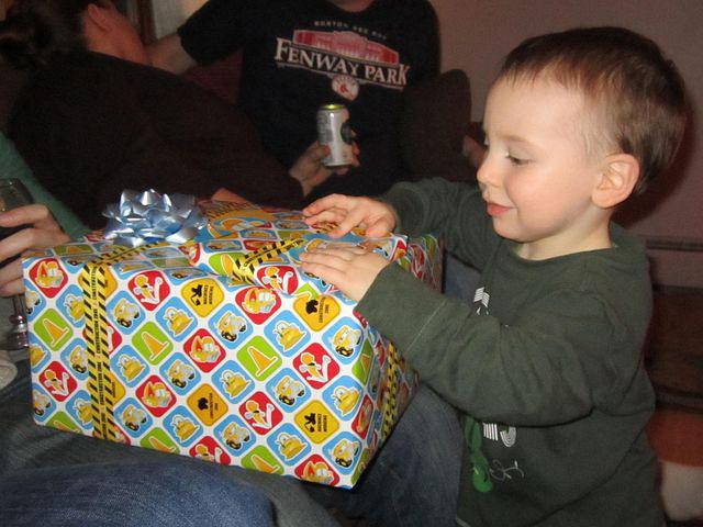 Construction wrapping paper and ribbon!