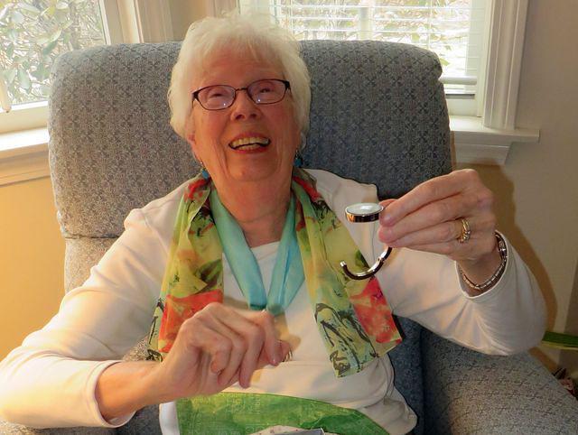 Mom enjoying her "Bonnie stash" gift