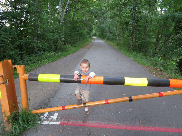 Demonstrating his climbing skills