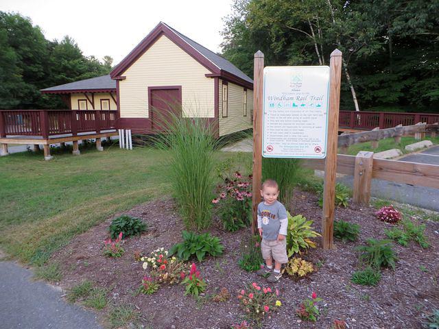 Thomas posing at the entrance, Windham Rail Trail