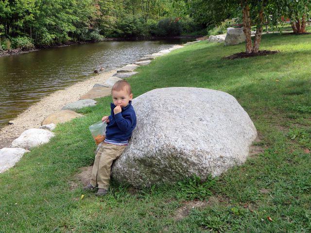 Rock lounging and pretzels by the pond