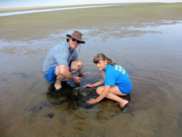Rick and Lexi helping horseshoe crab burrow in