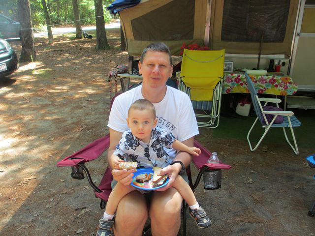 Sharing Grandpa's lunch