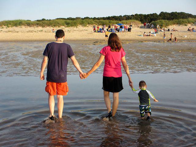 Family heading for shore