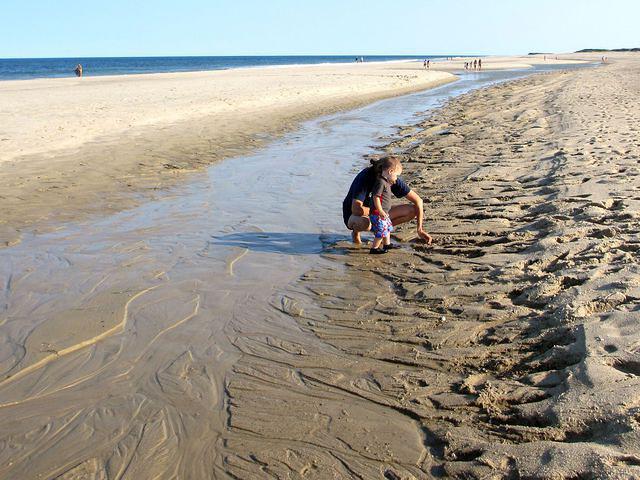 Beth teaching Thomas the art of beach combing