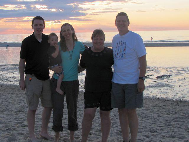 Sean, Thomas, Beth, Jan and Dave at Crosby Beach sunset 2