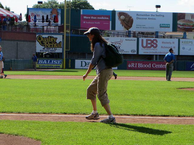 Beth running the bases backwards