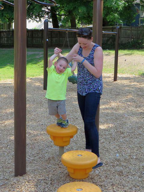 Jumping with Auntie Meghan;s help