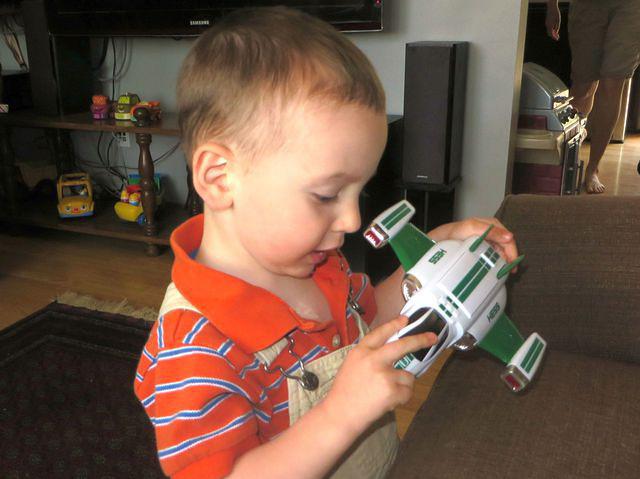 Showing off his spaceship