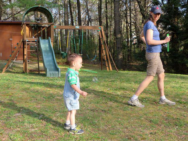 Bubbles chasing Mommy