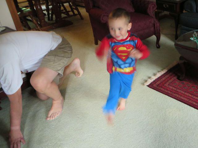 Watch out Grandpa, super Thomas speeding by!
