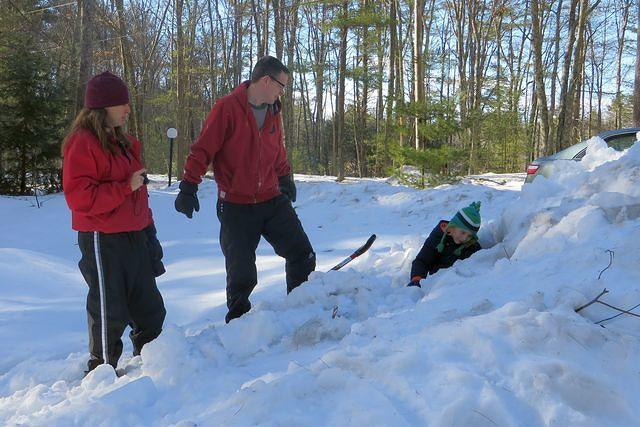 Checking out Daddy's Snow Cave