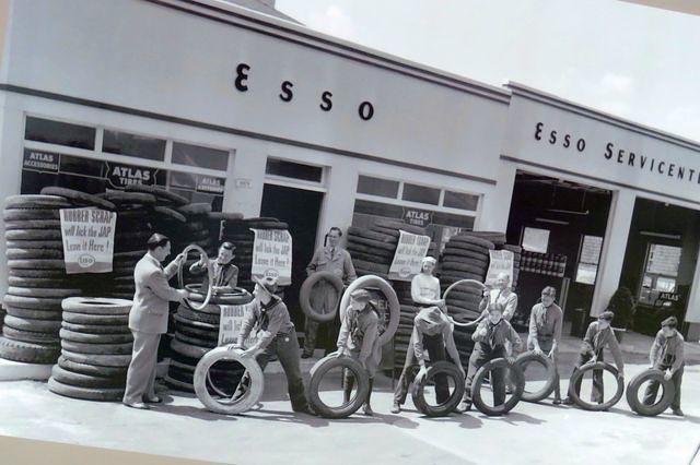 Boy Scouts Collecting Tires During WWII at an Esso Station (Exxon Mobil Today)