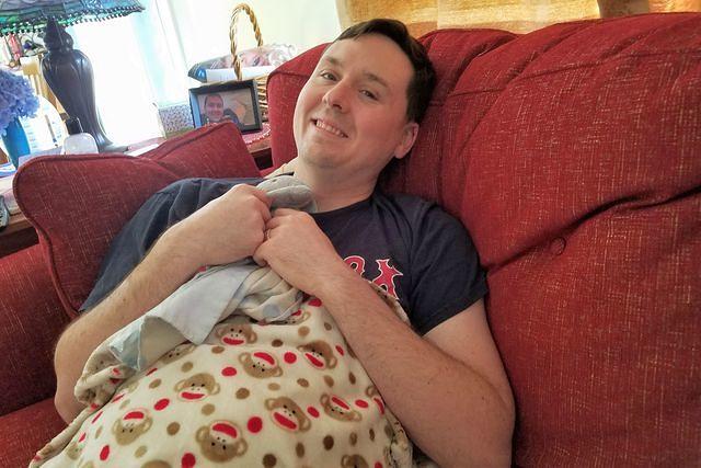 Cuddling Ella and Monkey Blankie