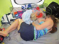 Thomas and Beth chilling in the beach tent