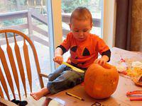 Trying out his carving skills