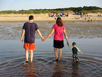 Family heading for shore