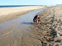 Beth teaching Thomas the art of beach combing