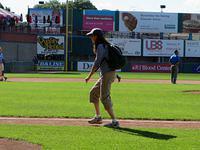 Beth running the bases backwards