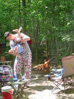 Morning horseplay and campfire