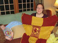 Isaac and Mommy admiring Gryffindor Afghan