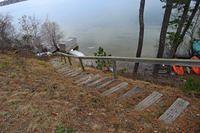 Steps Down to the Pond and Dock Piled Up